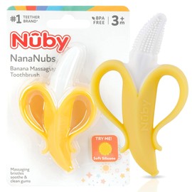 Nuby Nananubs Banana Massaging Teether – Baby Teething Toys 3 Months and Up, Silicone Teether for Sore Gums, Infant Toy, Baby Essentials, Brush, Travel Accessory, Gift for Babies (Pack of 16)