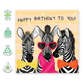 Central 23 Happy Birthday Card For Her Him - 'Party Zebra' Birthday Greeting Card For Sister Brother Mum Dad - Gifts For Women Men - Comes With Fun Stickers