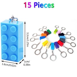 Grasslandy Pack of 15 Colourful Building Blocks Keyrings, Plastic Pendant Keychain, Creativity Building Key Fob for Gifts, Prizes, Favours, Party Bag