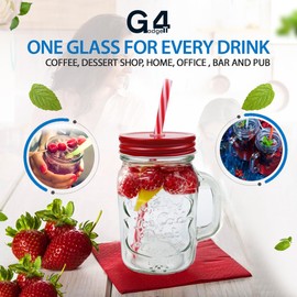 Pack of 3 Mason Jars with Handles, 500 ml Durable Drinking Glasses with Lids, Straws – Perfect for Cold Beverages Including Juices and Smoothies – Ergonomic and Comes in Attractive Hues and Designs