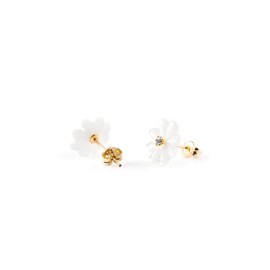 Women's and Children's Mother of Pearl Flower Stud Earrings 9 Carat (375) Yellow Gold Gift Box, Yellow Gold, Nacre
