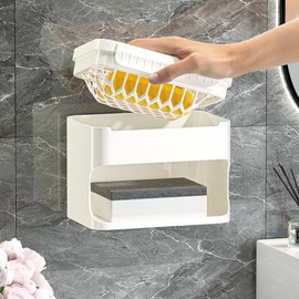 Soap Container, Double-Layer Soap Saver, Space-Saving, No Drilling, Bathroom Organizer for Home Commercial Restroom Hotel RV Travel