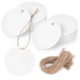 SallyFashion 200PCS Round Gift Tags 2 inch White Blank Gift Tags with String Attached for Clothes DIY Crafts Wedding Holiday (White)
