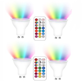 Lxcom Lighting GU10 RGBW LED Light Bulbs 3W Cool White 6500K RGB Color Changing Spotlight Bulbs 12 Colors with Remote Timer Mood Ambiance Night Light for Party Wedding Home Decoration(4 Pack)