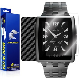 ArmorSuit Pebble Steel Smartwatch Screen Protector MilitaryShield + Black Carbon Fiber Skin Wrap Film Back Protector for Pebble Steel Smartwatch