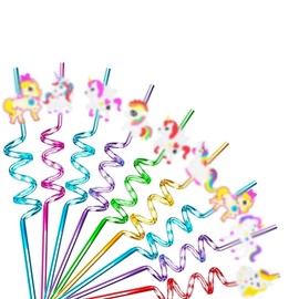 Gloryit Reusable Straws, Pack of 10 Plastic Straws for Children from 4-12 Years, Plastic Straws for Children's Birthday Party Decoration, Magic Horse Plastic Straws