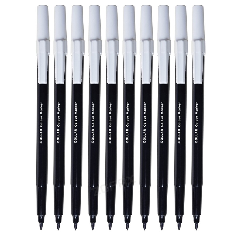 Felt Tip Pens, BLACK, Fibre Fine Point, Pack of 10,