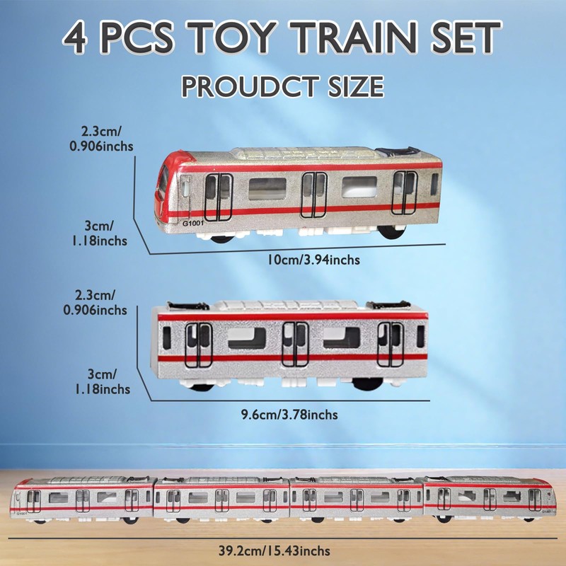 OTONOPI 4 Pcs Toy Train Set Alloy Subway Underground, Magnetic