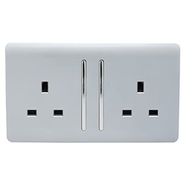 Trendi Switch ART-SKT213LSI Trendi 2 Gang Artistic Modern Glossy Switched Tactile Plug Socket - Silver