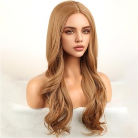 WTHCOS Light Brown Wig Long Curly Wavy Hair Wig for Women Middle Part Wig Brown Wig Heat Resistant Synthetic Hair Wigs for Daily Use Cosplay Wig With Wig Cap