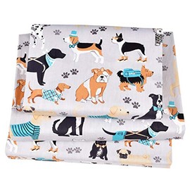 J-pinno Dogs Puppy Gray Cute Cozy Cartoon Twin 100% Cotton 3 Pieces Sheet Set Bedroom Decoration Gift for Kids Boys Children Flat Sheet + Fitted Sheet + Pillowcase Bedding Set
