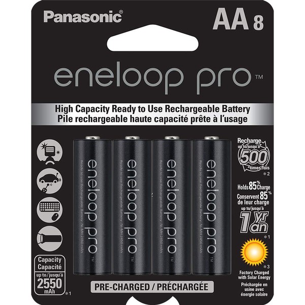 Panasonic BK-3HCCA8BA eneloop pro AA High Capacity Ni-MH Pre-Charged Rechargeable Batteries, 8-Battery Pack