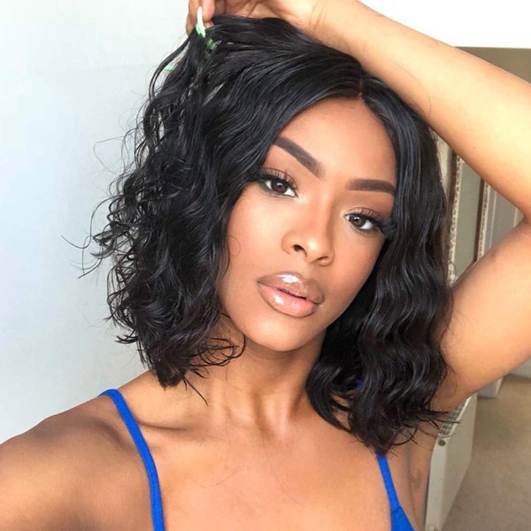PORSMEER Black Women's Short Bob Curls Wig for Afro / Women / Girls Natural Middle Part Hair Wig Party / Costume Without Lace Front Wig