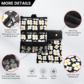 Golf Bag Accessories Valuables Pouch Bags Multi Pocket Zipper Hook with 10 Pcs Wood Golf Tees for Men Women (Daisy)