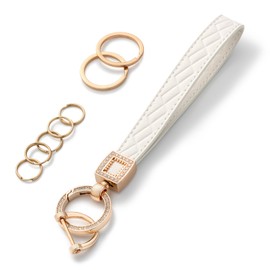 AOKSUNOVA Keychain Wristlet PU Leather Car Key Chain Holder Keychain Lanyard Wristlet Strap White