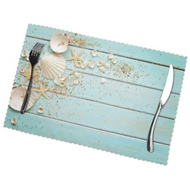 Mount Hour Sea Shell Beach Summer Starfish Board Placemats Set of 6 Heat-Resistant Washable Table Non-Slip Place Mat for Dining Table 12 X 18 Inches