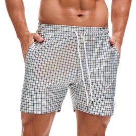 Amy Coulee Metal Shorts Men's Shiny Night Club Disco Party Shiny Shorts, Light Silver Checked