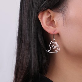 LIKGREAT Dangling Cat Earrings Kawaii Funny Cartoon Kitten Drop Dangle Earrings Animals Lover Gifts for Women (Silver kitten drinking water)