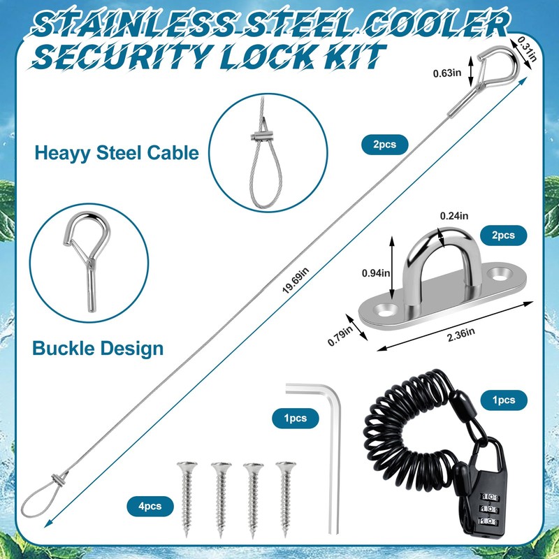 4pack Cooler Lock Bracket,Cooler Tie Down Kit with Cable Combination