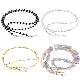 ONESING 4 Pcs Eyeglass Chains for Women Eyeglasses String Holder Glasses Strap Eyewear Chain Glasses Cord Lanyard Gift (Black, Silver, Gold, Blue)