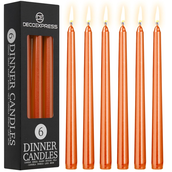 DECO EXPRESS Candles Set Classic Dripless Tapered Metallic Unscented 8H