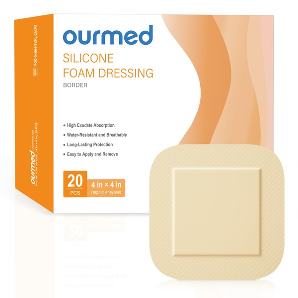 Ourmed Silicone Foam Dressings(4"x 4" - 20 Packs) with Tender