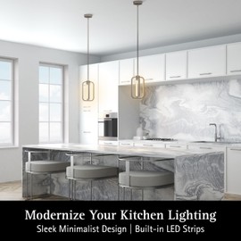 UltraLux Jaiya Integrated LED Mini Pendant Light - Adjustable Height, TRIAC Dimmable Hanging Light Fixture - 20W 3000K Surface Mount LED Ceiling Light - Modern Kitchen Island Lighting (Brushed Nickel)