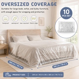 Dexpally 10 Pack Plastic Sofa Covers 360x240cm Extra-Large Couch Cover, Waterproof & Dustproof Sofa Protector Transparent, Ideal Protective Cover for Home, Apartment, Office