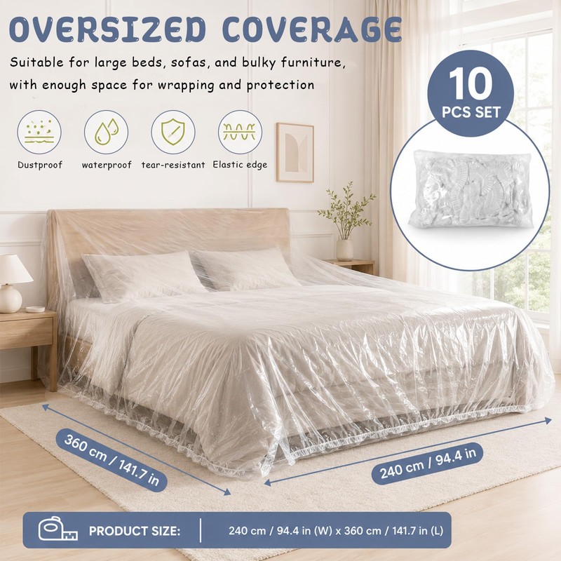 Dexpally 10 Pack Plastic Sofa Covers 360x240cm Extra-Large Couch Cover,