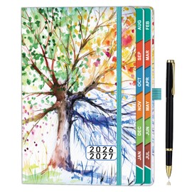 Academic Diary 2026-2027 Day per Page A5 (5.9" × 8.5"), Aug 2026 - July 2027, Mid Year Daily Planner with Monthly View, UK Holiday, Hardcover, Colorful Tabs, Notes, Pen Set, Pocket - Tree of Life