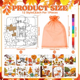 Fullhawl 12 Sets Fall Puzzles Color Your Own Puzzles DIY Jigsaw Crafts with 12 Stackable Crayons and 12 Bags for Learning Education Toys Gifts Prizes Birthday Party Supplies(12, Fall)