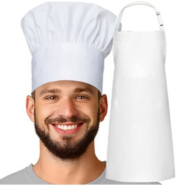 MFAZ Morefaz Ltd Apron with Chef's Hat, White, Black, Set White, One Size, Set white