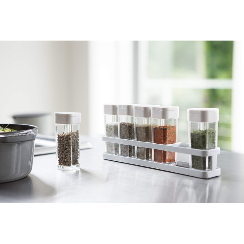 Yamazaki 3347 TOWER 6 Spice Bottles with Stand, White, Acrylic