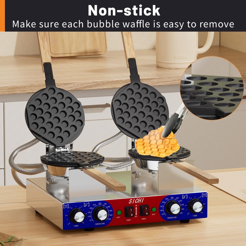 HTTSICHI Bubble Waffle Maker - Commercial Egg Waffle Maker w/Two