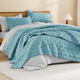 Litanika Oversized King Quilt Bedding Set, 128x120 Inch Super King Grayish Teal Comforter Bedspreads Lightweight Bed Coverlets Boho Bedding Cover Decor All Season,3 Pieces (1 Quilt, 2 Pillowcases)