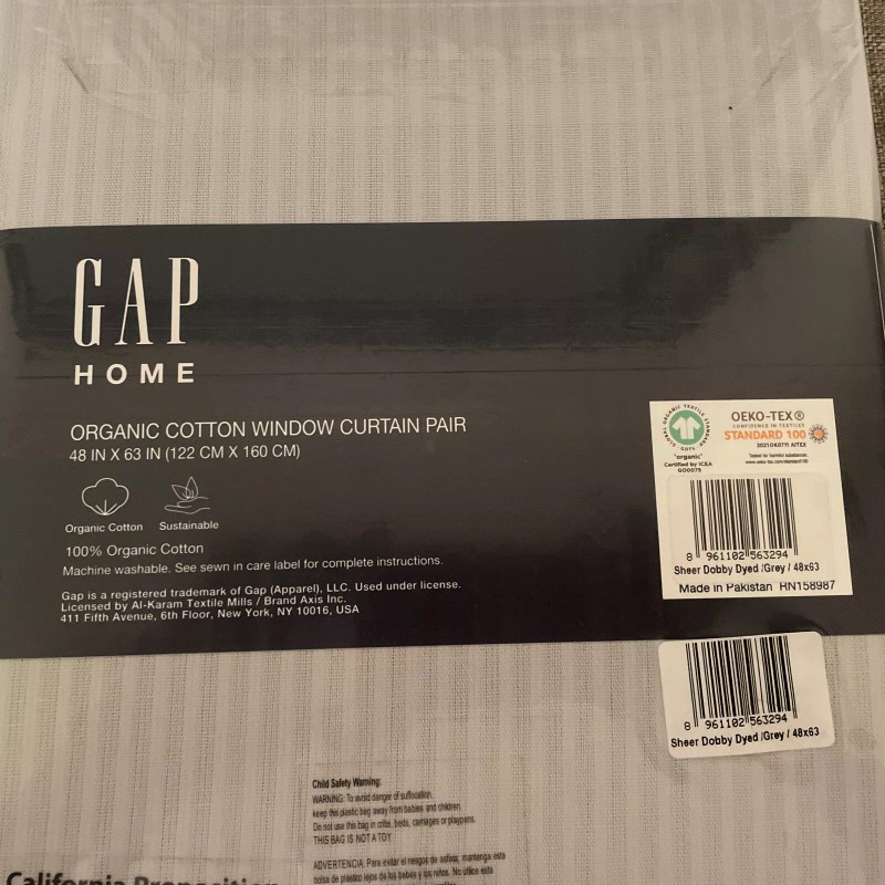 GAP HOME 100 % Organic Cotton Curtain Pair 48 x
