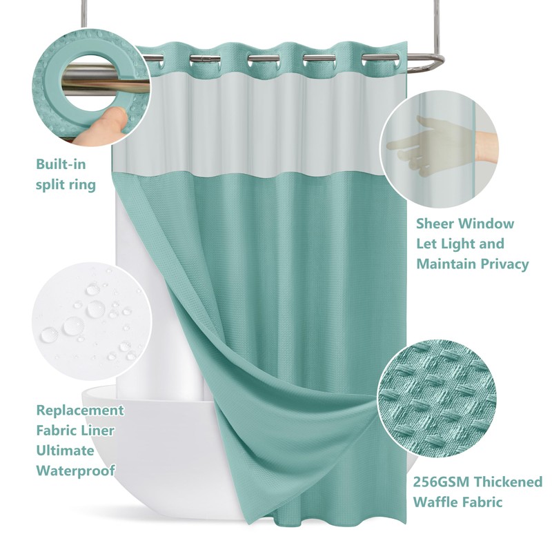 PILOTSHARK No Hook Waffle Weave Shower Curtain Set with Snap-in