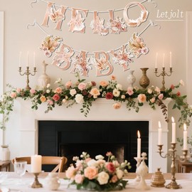 Letjolt Hello Baby Boho Flower Banner Girls Baby Shower Letter Garland Floral Birthday Gender Reveal Party Banner Nursery Decorations 12pcs