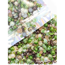 Rhinova 70g Mix Pearls and Rhinestones for Crafting, Sizes Range 3mm-10mm Pearl Beads for Bedazzler Rhinestones for Bedazzling Pearls for Crafting Sock Charms Nail Shoe Mugs (Forest Whisper Mix)