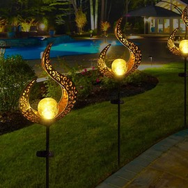 Solar Lamp for Outdoors, 2 Metal Hollow LED Stake Decorative Garden Stake Stand, Solar Light Outdoor Solar Torch, Garden Solar Flame Light, IP65 Garden Decoration for Patio, Path, Yard, Lawn