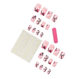 24 Pcs Flower Press on Nails Short Square Pink Flower Fake Nails Spring Flowers False Nails Full Cover Stick on Nails Glossy Artificial Nails for Women Girl Nail Design Decoration