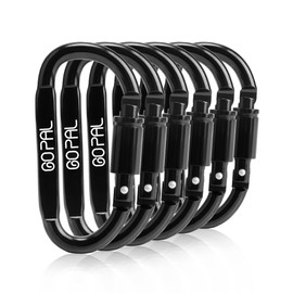 Go Pal GP03 Locking Carabiner, Stylish, Large Carabiner, Screw Lock, D Shape, Lightweight, Black, Auto-lock Gate (Twist Lock), Pack of 6