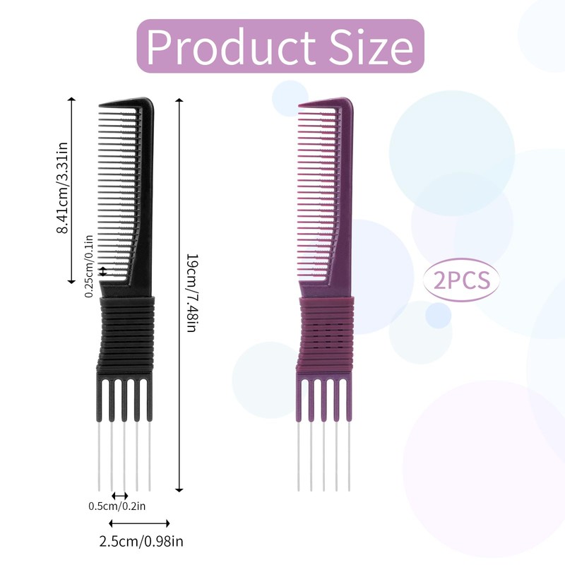 Lift Teasing Combs with Metal Prong 2 Pack Salon Teasing
