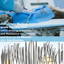 A2ZScilab Premium German 82 Pc Feline + Canine Spay Pack Stainless Steel Veterinary Set - Scissors Forceps Hemostats Needle Holder Backhaus Clamps + Extra Blades - All in 1 Complete Kit