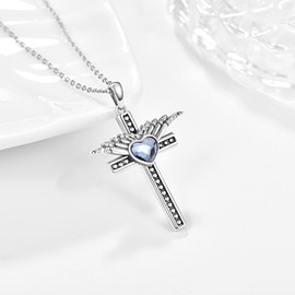 TANGPOET Kreuz Halskette für Damen Frauen Mädchen Silber 925 Herz Flügel Kruzifix Anhänger Kette Glaube Christlicher Schmuck Geburtstag Kommunion Taufe Geschenke mit 18"+2" Kette
