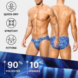 Arjen Kroos Swim Briefs for Men, Men's Swim Briefs Holiday Printed Swimwear with 3D Pouch & Drawstring Quick-Dry Bikini Fashion Bathing Suits, Tropical Leaves-AK4085, Small