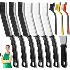 ​​SUZMEI 10Pcs Crevice Cleaning Brush Set with Scraper, Hard Bristle Cleaning Supplies for Kitchen, Bathroom, Corner, Sink, Cup, Teapot, Bottle