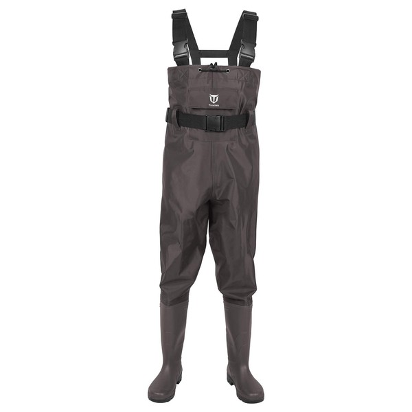 TIDEWE Bootfoot Chest Wader, 2-Ply Nylon/PVC Waterproof Fishing & Hunting Waders with Boot Hanger for Men and Women Brown Size 14