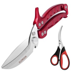SLEMOON Heavy Duty Poultry Shears Kitchen Salad Scissors for Chicken Turkey Meat Herb Vegetable 2pcs set Burgundy
