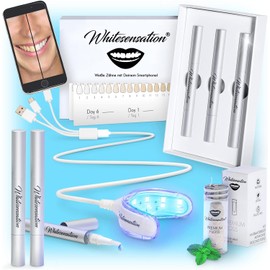Whitesensation® Premium Teeth Whitening Bleaching Set [+Refill] with LED Rail, Gel Pen & Strips [The Original] Teeth Whitening for White Teeth in 6 Days - Teeth Whitening Kit
